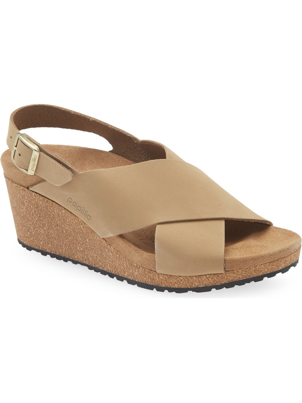 Papillio By Birkenstock Samira Beige Crisscross Cork Wedge Slingback Sandal